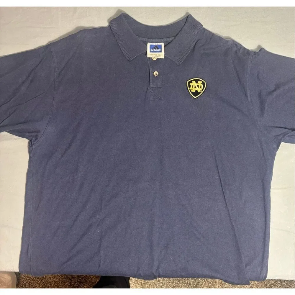 Vintage Notre Dame Fighting Irish Polo Shirt Mens XL Blue Adidas NCAA